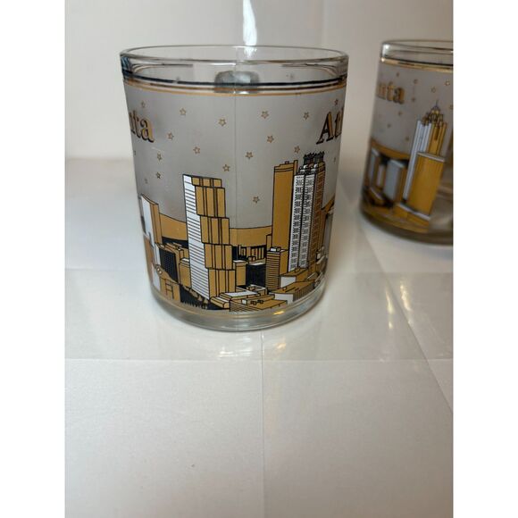 2 Atlanta Frosted Gold and Black City Building Stars Clear Glass Mugs - Picture 9 of 9